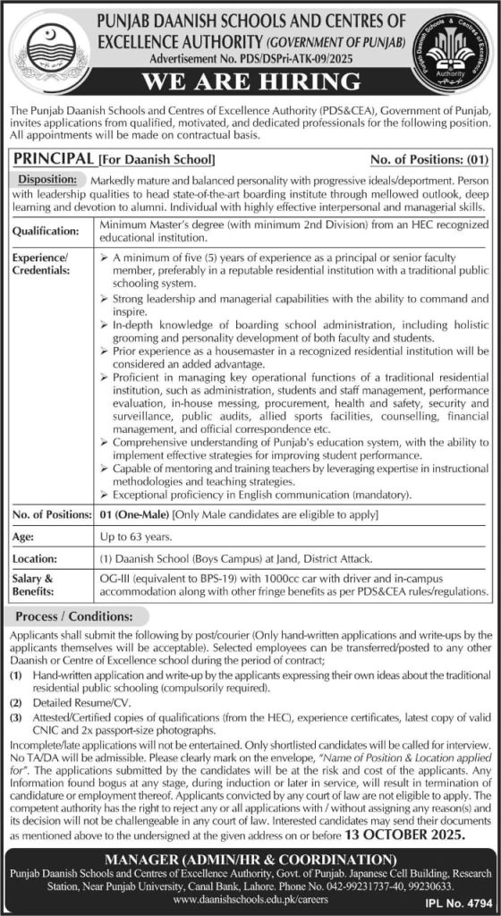 Punjab Daanish School Jobs 2025